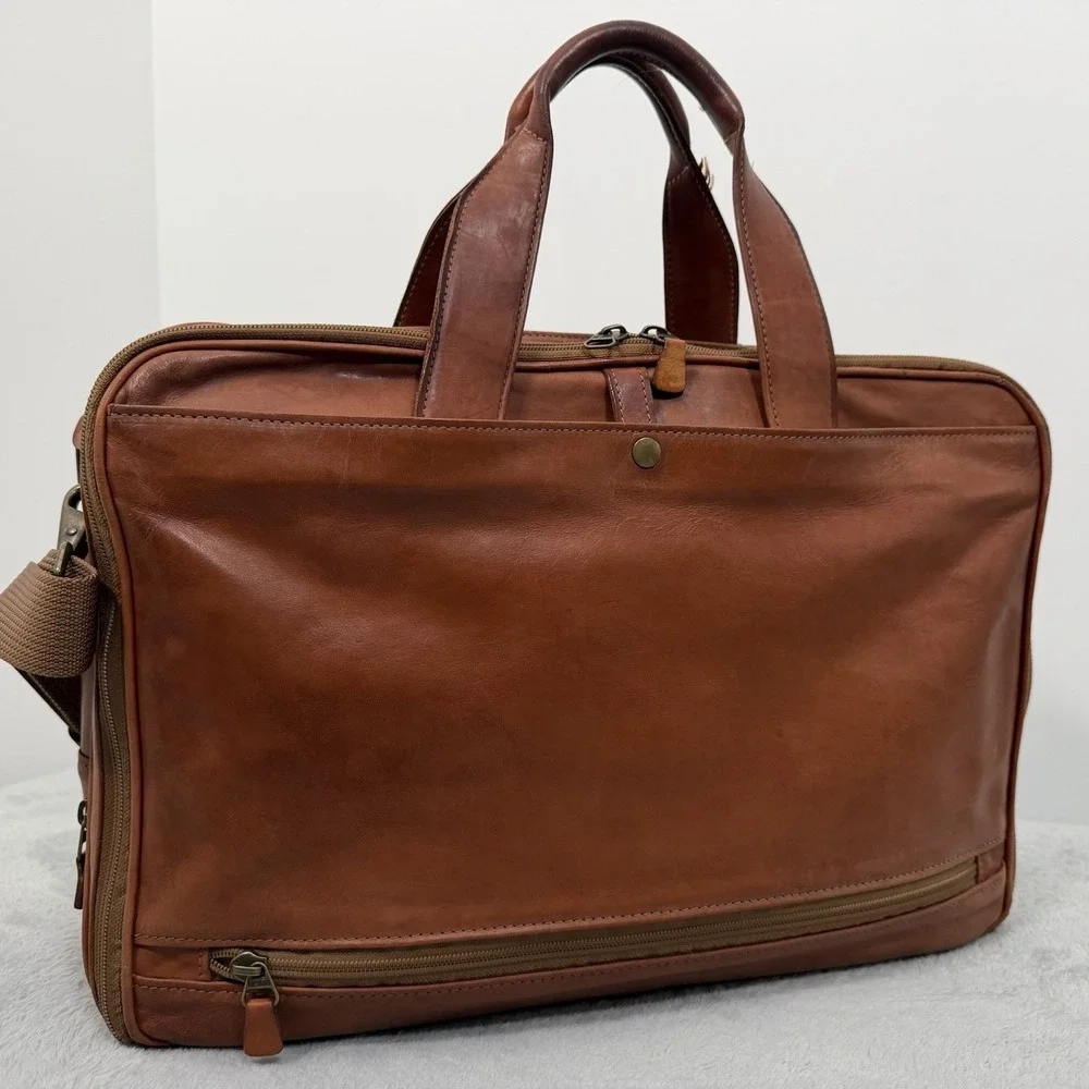 Vintage Hartmann Full Grain Leather Briefcase Laptop Bag Tan Cognac Expandable